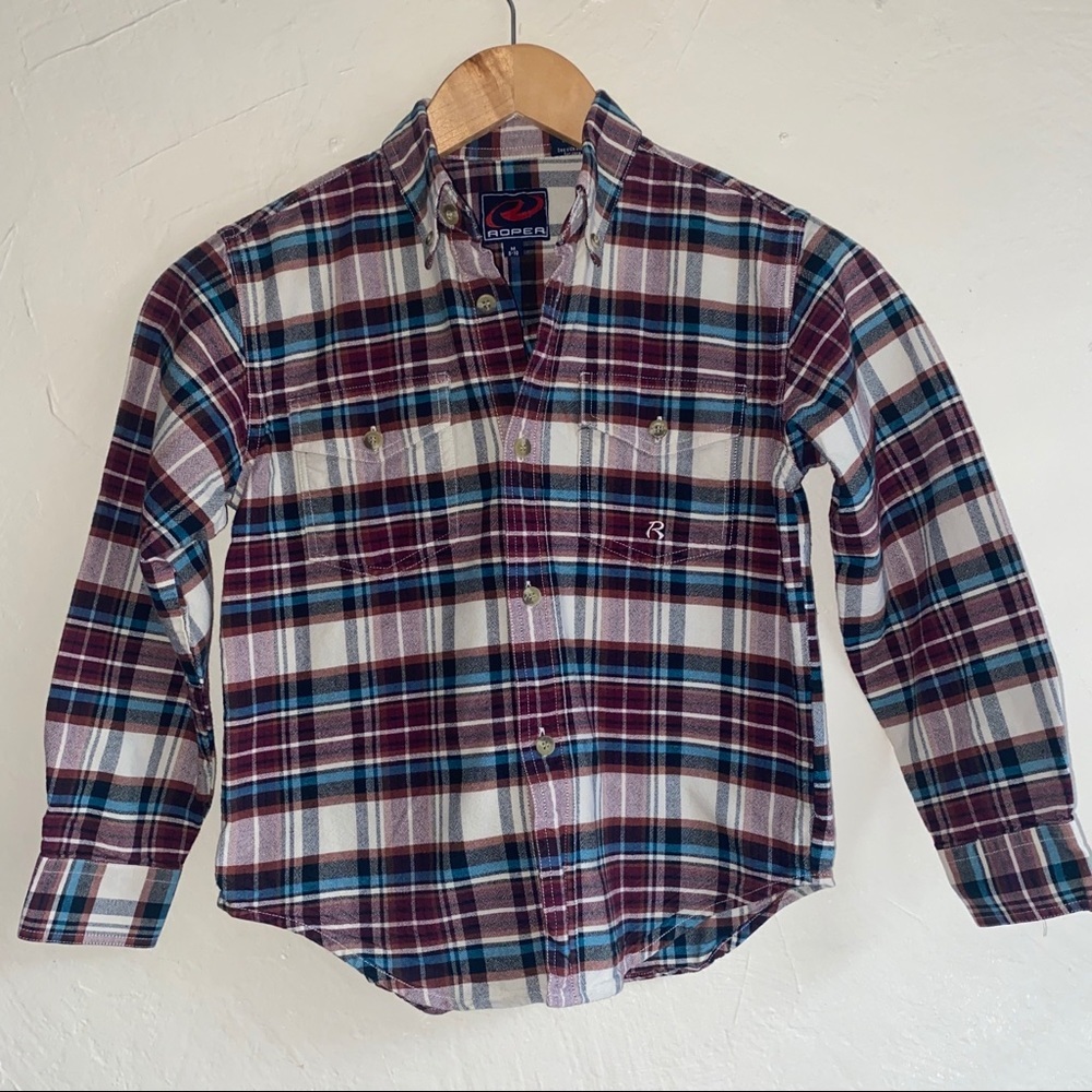 Roper Boys Plaid Shirt Size M 8 10 Fall EUC